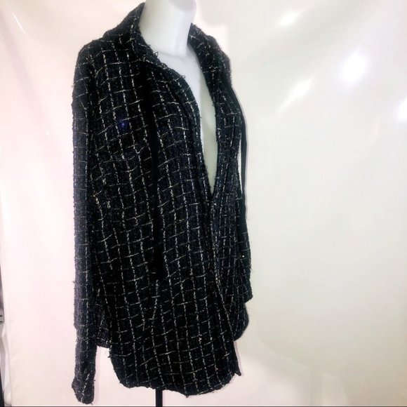 Faith Connexion European Oversized Unisex Blue Tweed Hooded Overshirt. - Picture 7 of 11